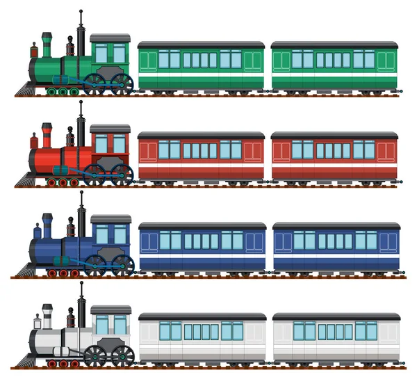 Conjunto Diferentes Locomotivas Vapor Ilustração — Vetor de Stock