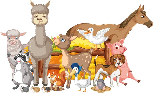 Muitos Animais Fazenda Cerca Ilustração —  Vetores de Stock