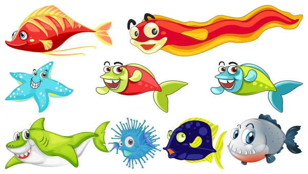 Mořská Zvířata Karikatura Sbírka Ilustrace — Stockový vektor