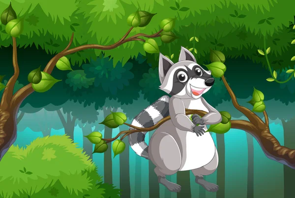 Cute Raccoon Tree Branch Illustration — ストックベクタ