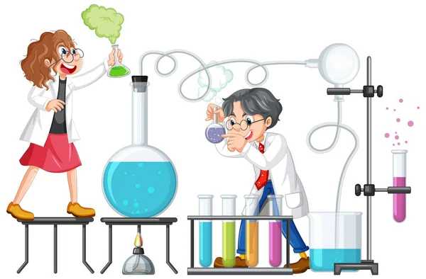 Científico Haciendo Experimento Científico Laboratorio Ilustración — Vector de stock