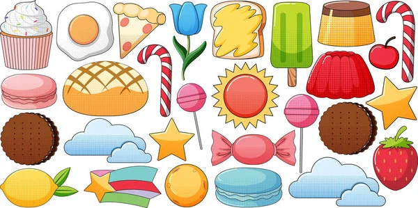 Beyaz arkaplan illüstrasyonunda klasik tarz çizgi film seti