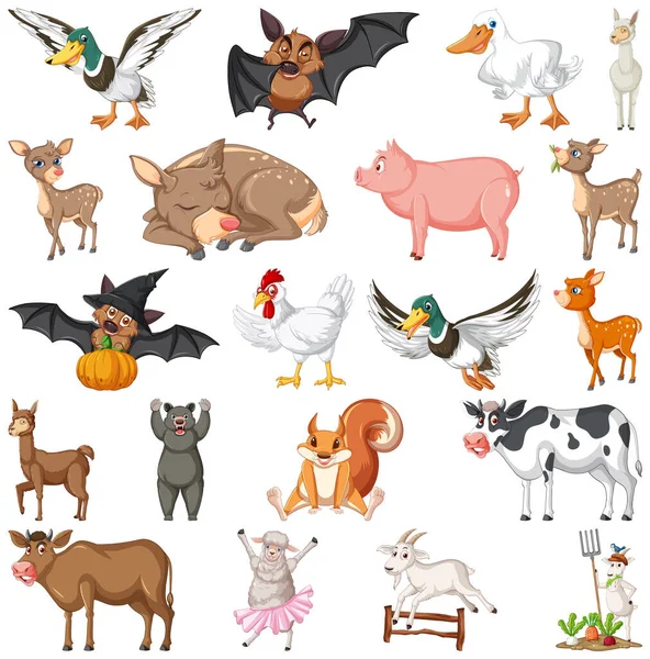 Set Diversi Bambini Illustrazione Animali — Vettoriale Stock