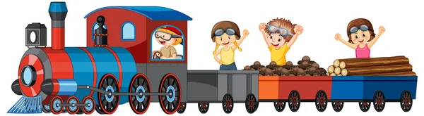 Children Riding Train Lumber Illustration — Stock Vector