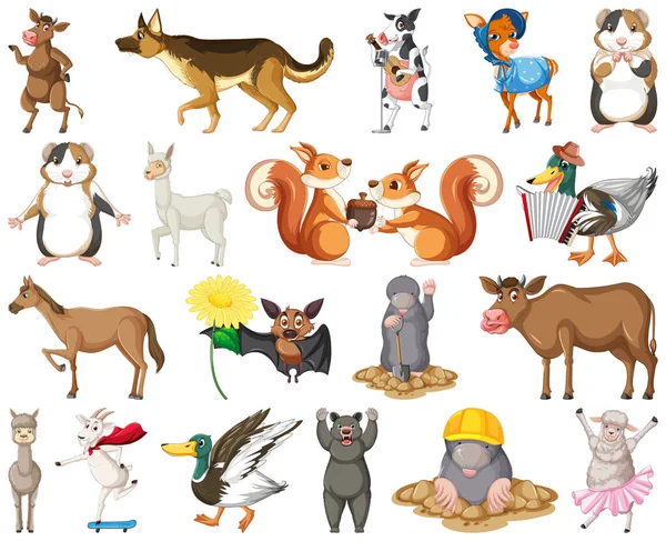Set Animal Cartoon Character Illustration — Stock Vector