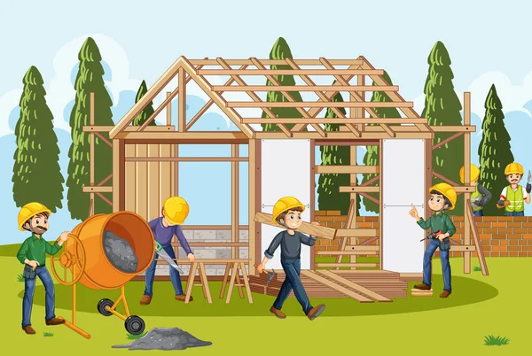 İşçi illüstrasyonlu inşaat alanı