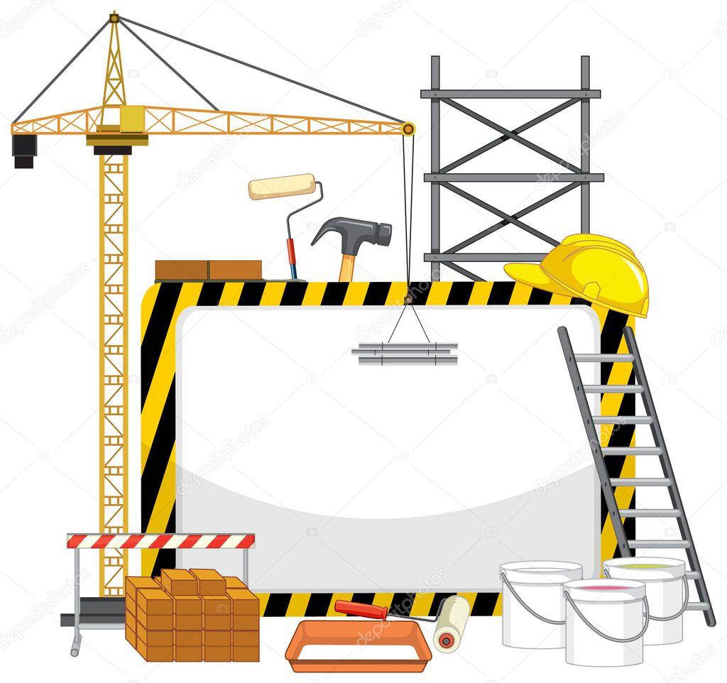 Empty banner with construction objects and elements illustration