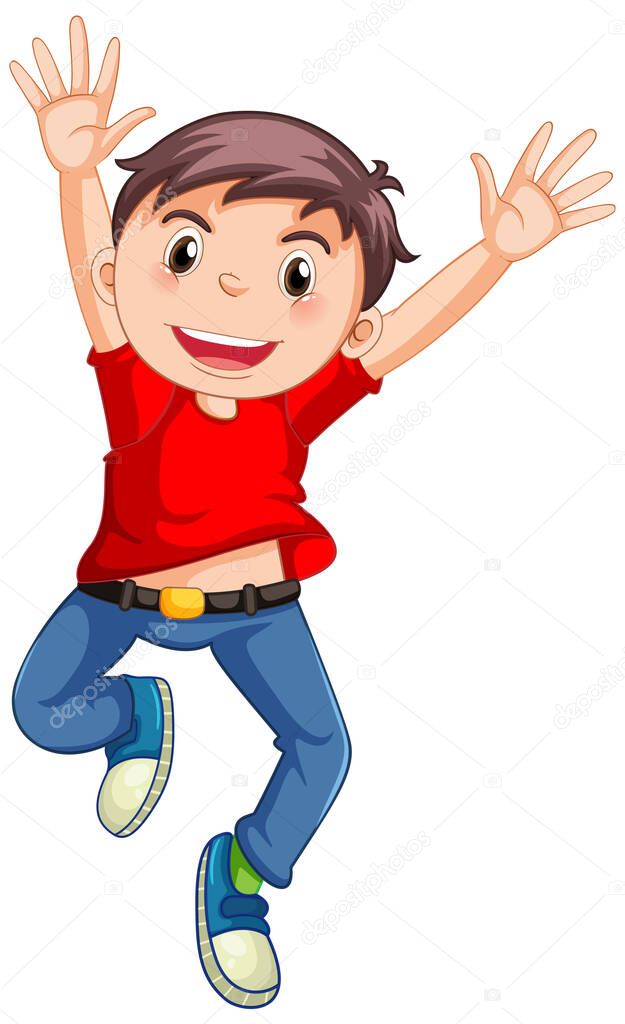 Happy boy jumping cartoon character illustration