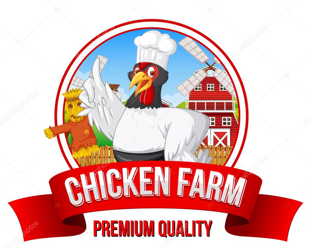 Chicken chef cartoon character with chicken farm banner illustration