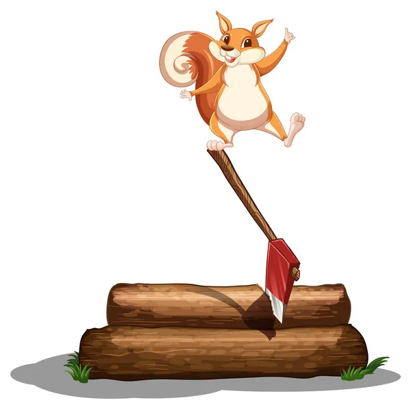 Écureuil Coupe Bois Avec Une Illustration Hache — Image vectorielle