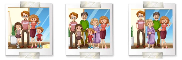 Ensemble Photos Famille Dans Illustration Style Dessin Animé — Image vectorielle