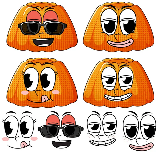 Conjunto Expresión Facial Estilo Vintage Dibujos Animados Con Gelatina Sobre — Vector de stock