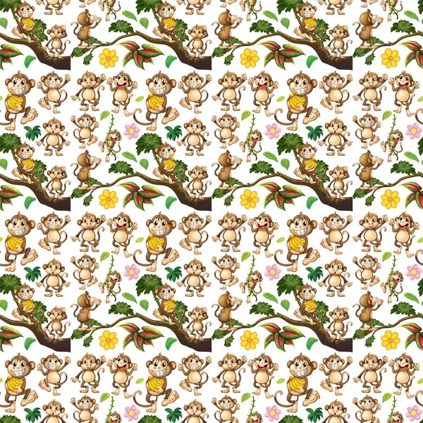 Seamless Background Cute Monkey Illustration — ストックベクタ