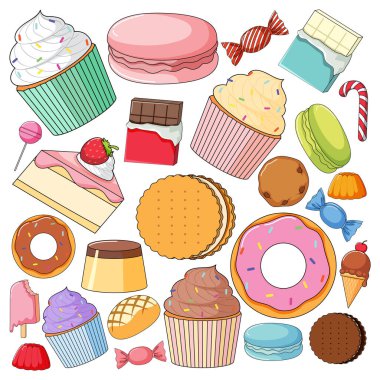 Birçok tatlı resmedilmiş kusursuz arkaplan tasarımı