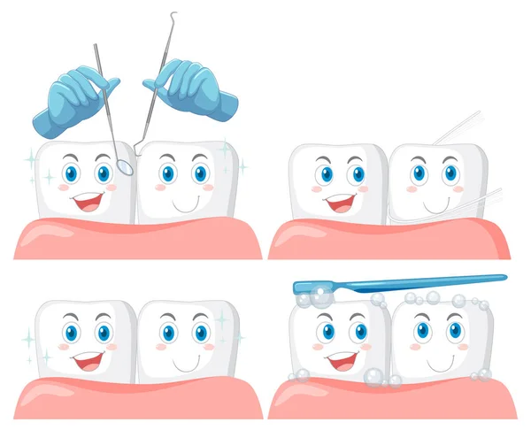 Conjunto Todos Tipos Dentes Sobre Fundo Branco Ilustração — Vetor de Stock