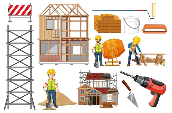 Set Construction Site Objects Illustration — ストックベクタ