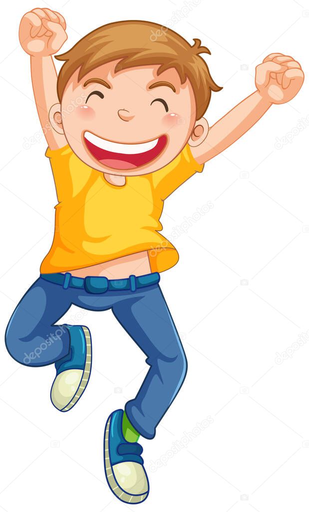 Happy boy jumping cartoon character illustration