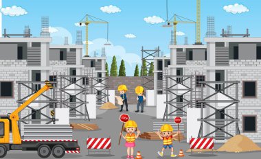 İnşaat alanı ve işçilerin çizimleri