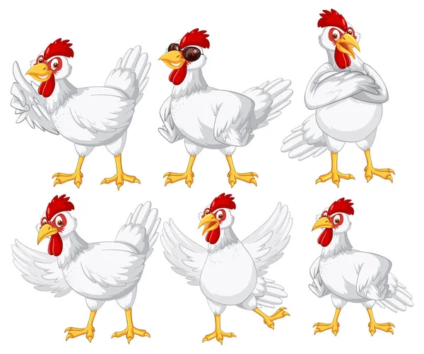 Set Different Farm Chickens Cartoon Style Illustration — Stock Vector