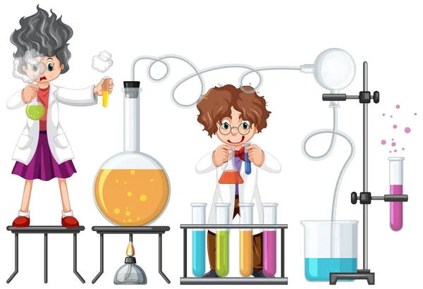 Cientista Fazendo Experiência Científica Ilustração Laboratório —  Vetores de Stock