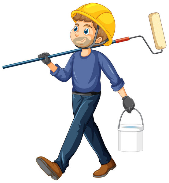 Painter construction worker cartoon character illustration