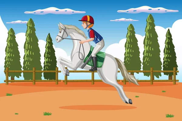 Cena Equitação Com Jockey Ilustração Cavalo — Vetor de Stock