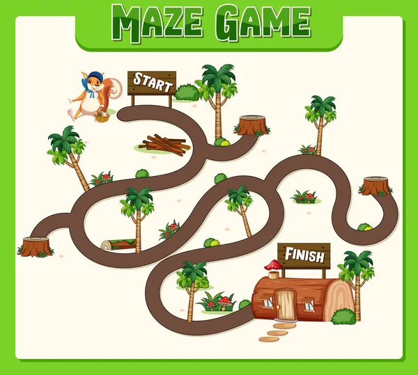 Squirrel Maze Games Template Illustration — Stock Vector