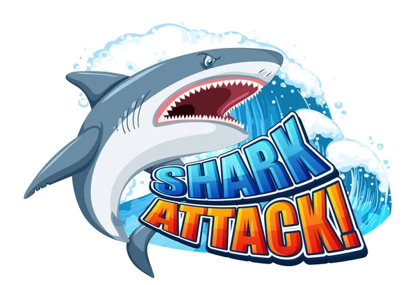 Schrift Zur Hai Attacke Mit Zeichentrick Illustration Aggressiver Haie — Stockvektor