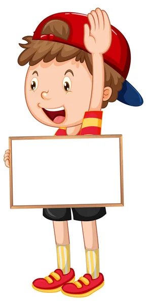 Happy Boy Holding Blank Whiteboard Illustration — Stock Vector