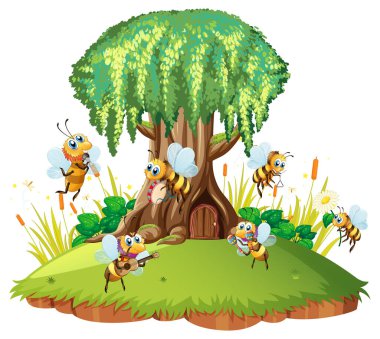 Çizgi film böceği ve böcek orman illüstrasyonunda