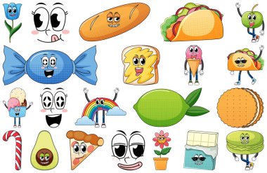 Beyaz arkaplanda klasik yemek karikatürü olan yüz ifadesi.