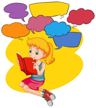 Konuşma balonu şablonu Kitap Illustration okuma kızla