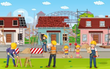 İnşaat alanı illüstrasyon sahnesi