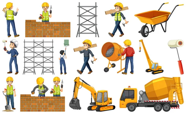 Trabalhador Construção Conjunto Com Pessoas Ferramentas Ilustração —  Vetores de Stock