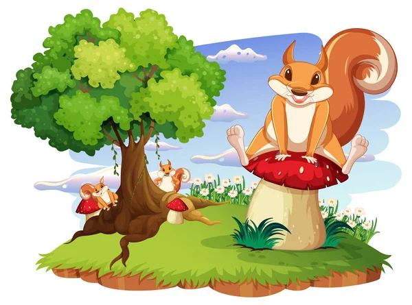 Squirrel Play Island Illustration — Stock Vector