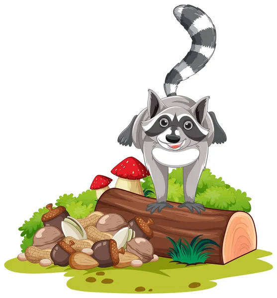 Raccoon Standing Log Illustration — Stock Vector