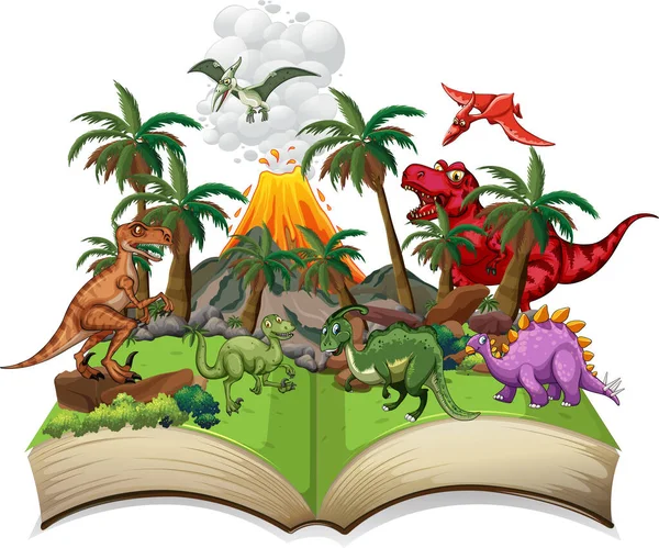 Libro Cuentos Con Dinosaurios Campo Ilustración — Vector de stock