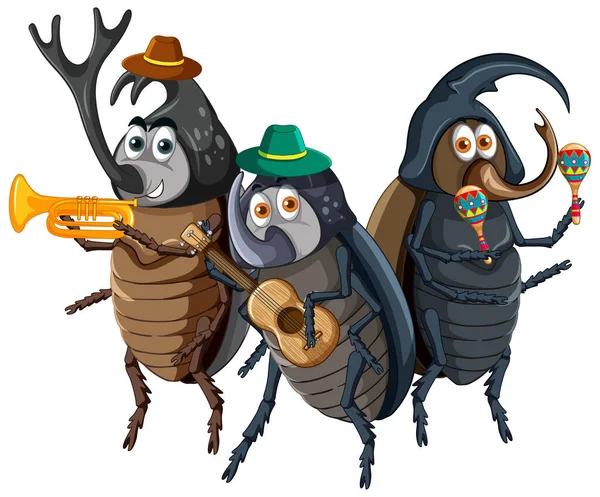 Eine Käfermusik Band Zeichentrickfigur Illustration — Stockvektor
