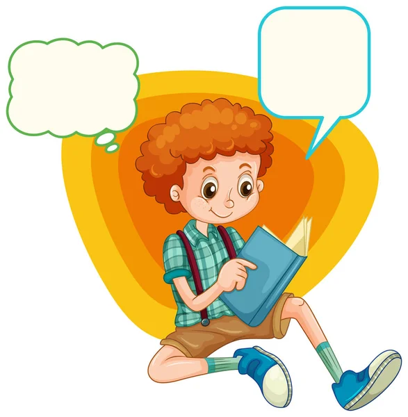 Ομιλία Φούσκα Αγόρι Ανάγνωση Εικονογράφηση Βιβλίου — Διανυσματικό Αρχείο