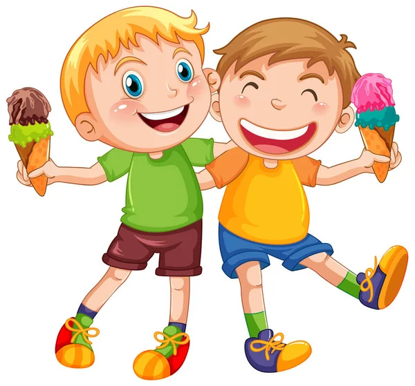 Happy Boys Holding Ice Cream Illustration — Stockový vektor