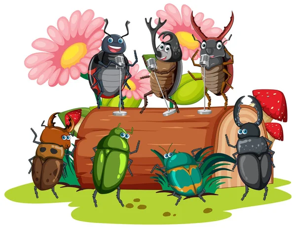 Šťastný Hmyz Přírodě Pohádkové Scény Ilustrace — Stockový vektor
