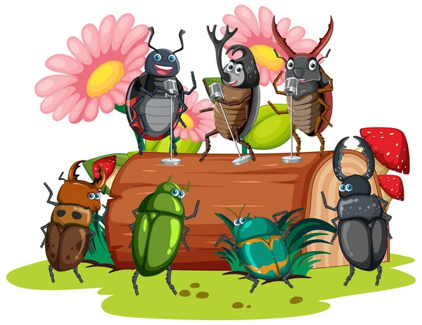 Happy Insect Nature Fairy Tale Scene Illustration — Stock Vector