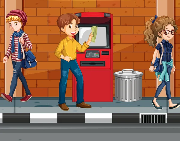 Straßenbild Mit Menschen Geldautomaten — Stockvektor
