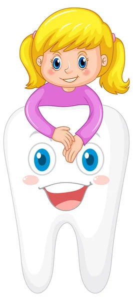 Felice Bambino Abbracciare Dente Grande Sfondo Bianco Illustrazione — Vettoriale Stock