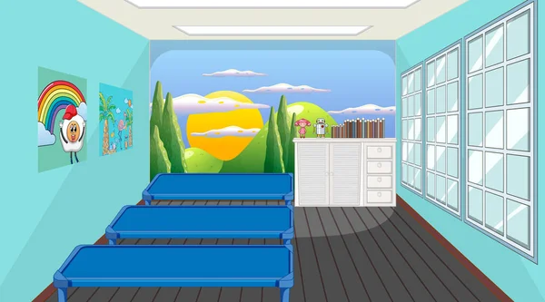 Dormitorio Los Niños Con Muchos Muebles Ilustración — Vector de stock