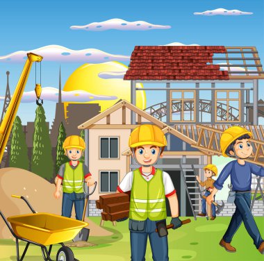 İşçi illüstrasyonlu inşaat alanı
