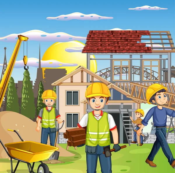 İşçi illüstrasyonlu inşaat alanı