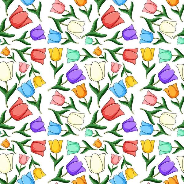 Σχεδιασμός Απρόσκοπτη Υπόβαθρο Πολύχρωμα Λουλούδια Εικονογράφηση — Διανυσματικό Αρχείο