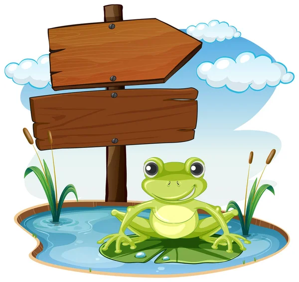 Panneau Avec Grenouille Sur Fond Blanc Illustration — Image vectorielle