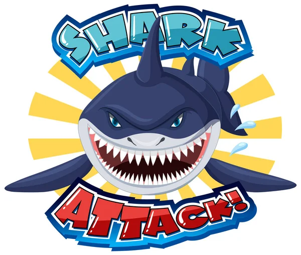 Diseño Palabras Para Ilustración Ataque Tiburón — Vector de stock